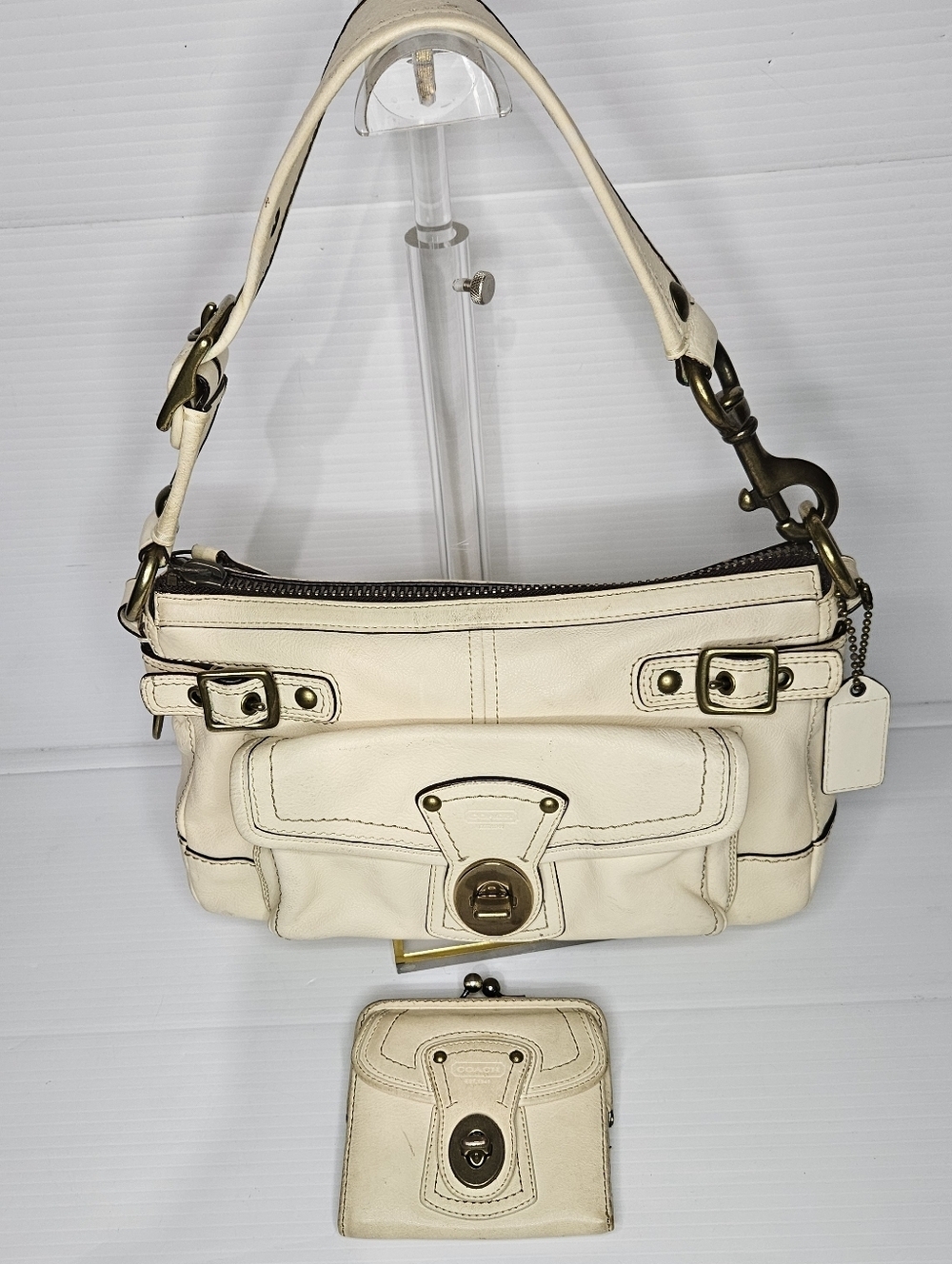 Vintage Coach Legacy 1127 65th Anniversary Cream Leather Shoulder Bag+Wallet Y2k